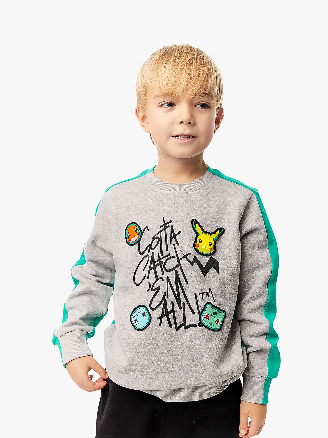 Buy Fabric Flavours Kids' Pokemon Colour Block Sweatshirt, Grey Marl/Green Online at johnlewis.com