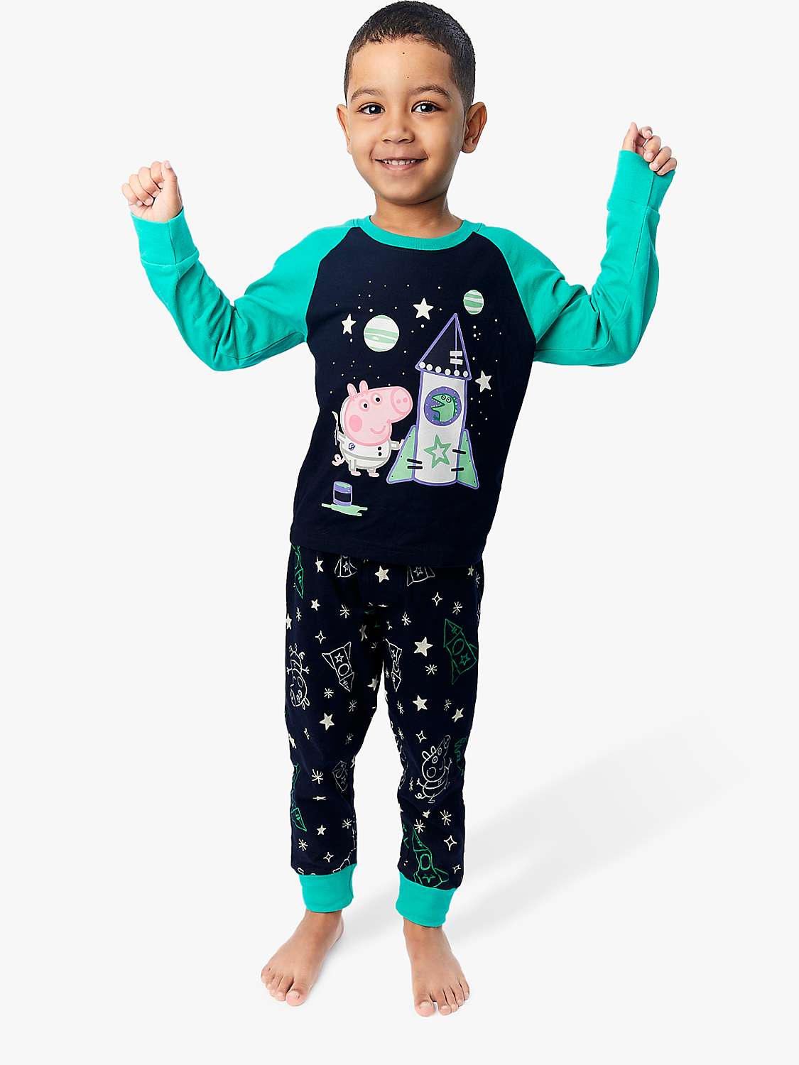 Buy Fabric Flavours Kids' Peppa Pig Space George Pyjamas, Navy Blue/Multi Online at johnlewis.com
