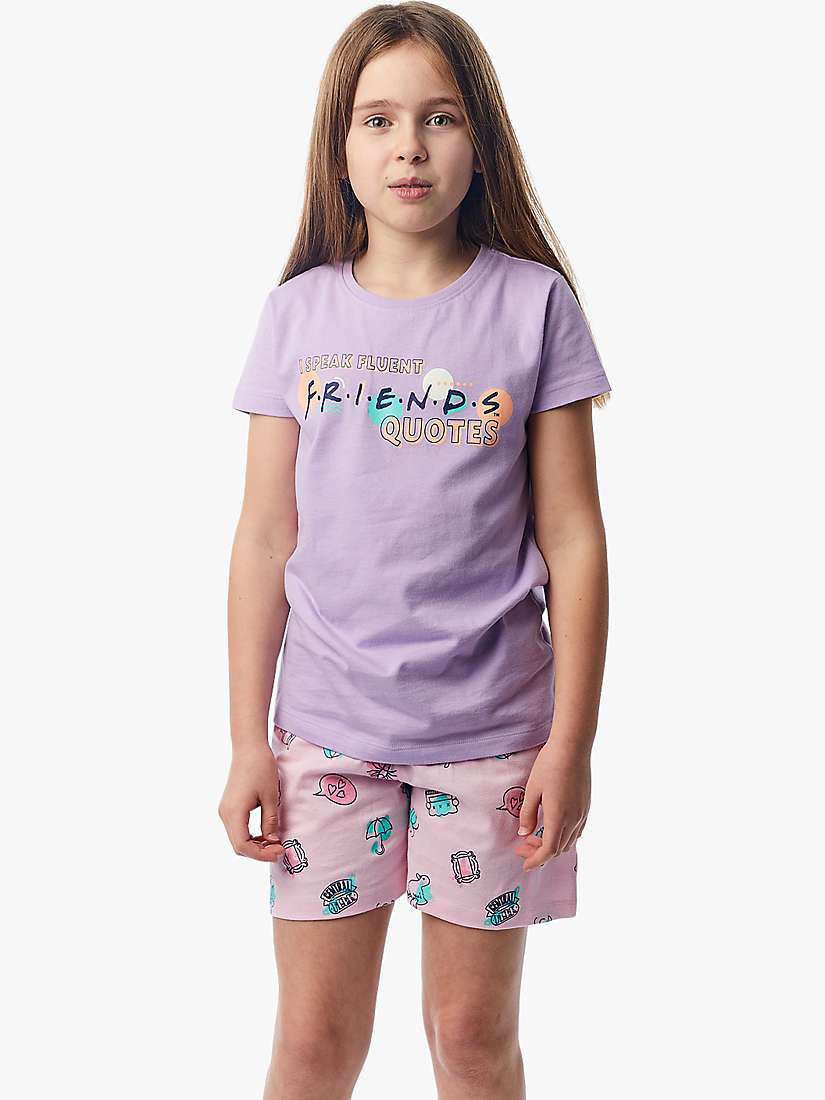 Buy Fabric Flavours Kids' Friends Shortie Pyjamas, Lilac/Pink Online at johnlewis.com