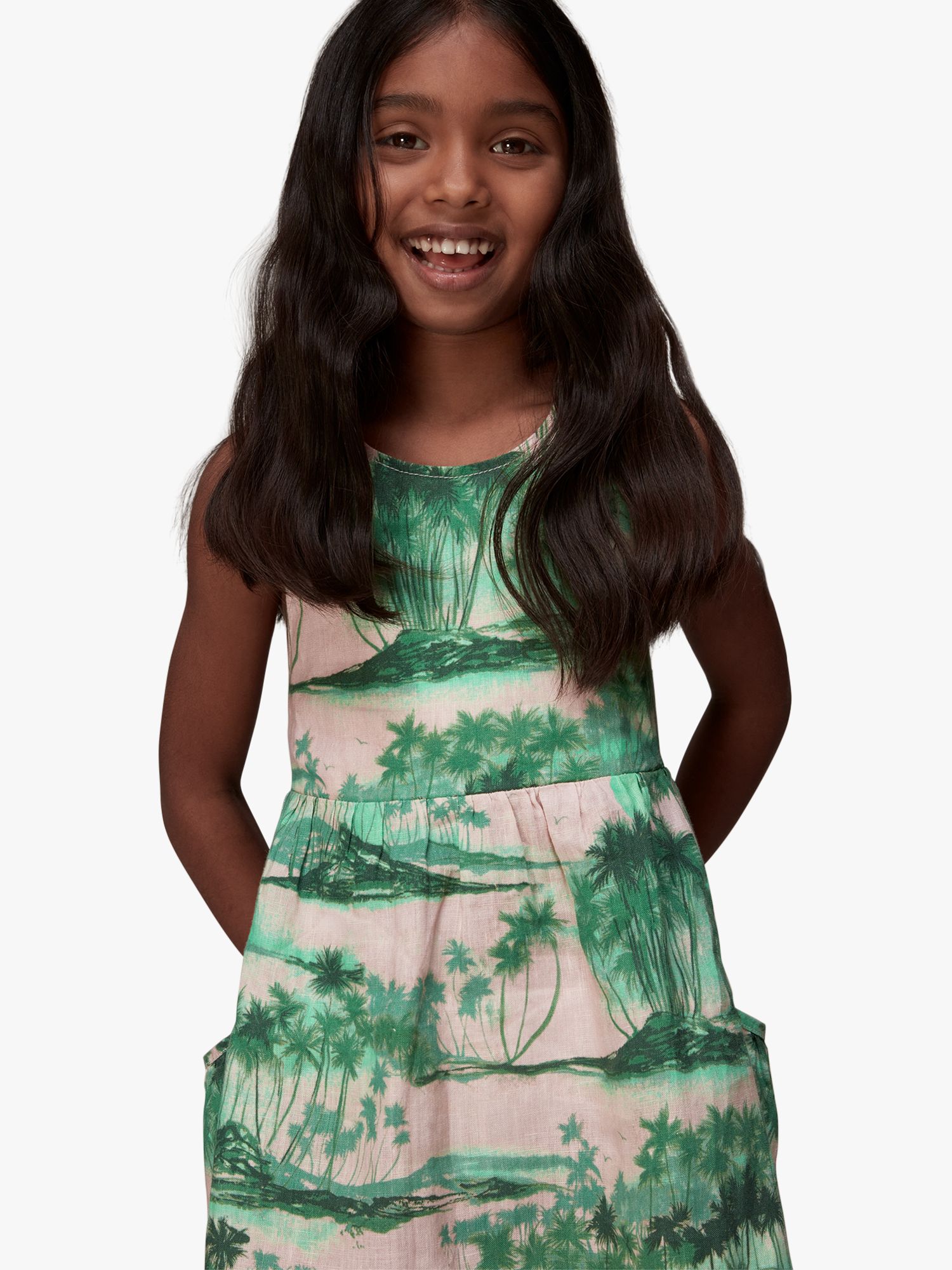 Buy Whistles Kids' Poppy Waving Palms Dress, Pink/Multi Online at johnlewis.com