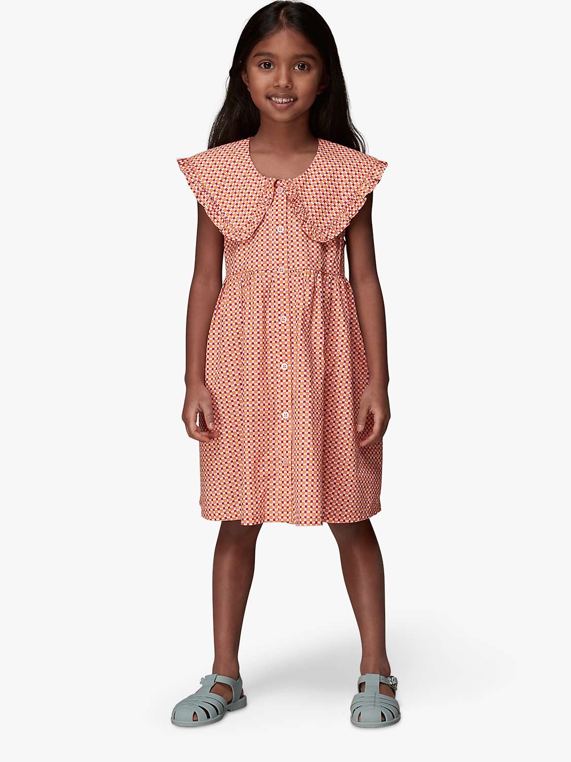 Buy Whistles Kids' Nova Cotton Ditsy Square Peter-Pan Collar Dress, Pink/Multi Online at johnlewis.com