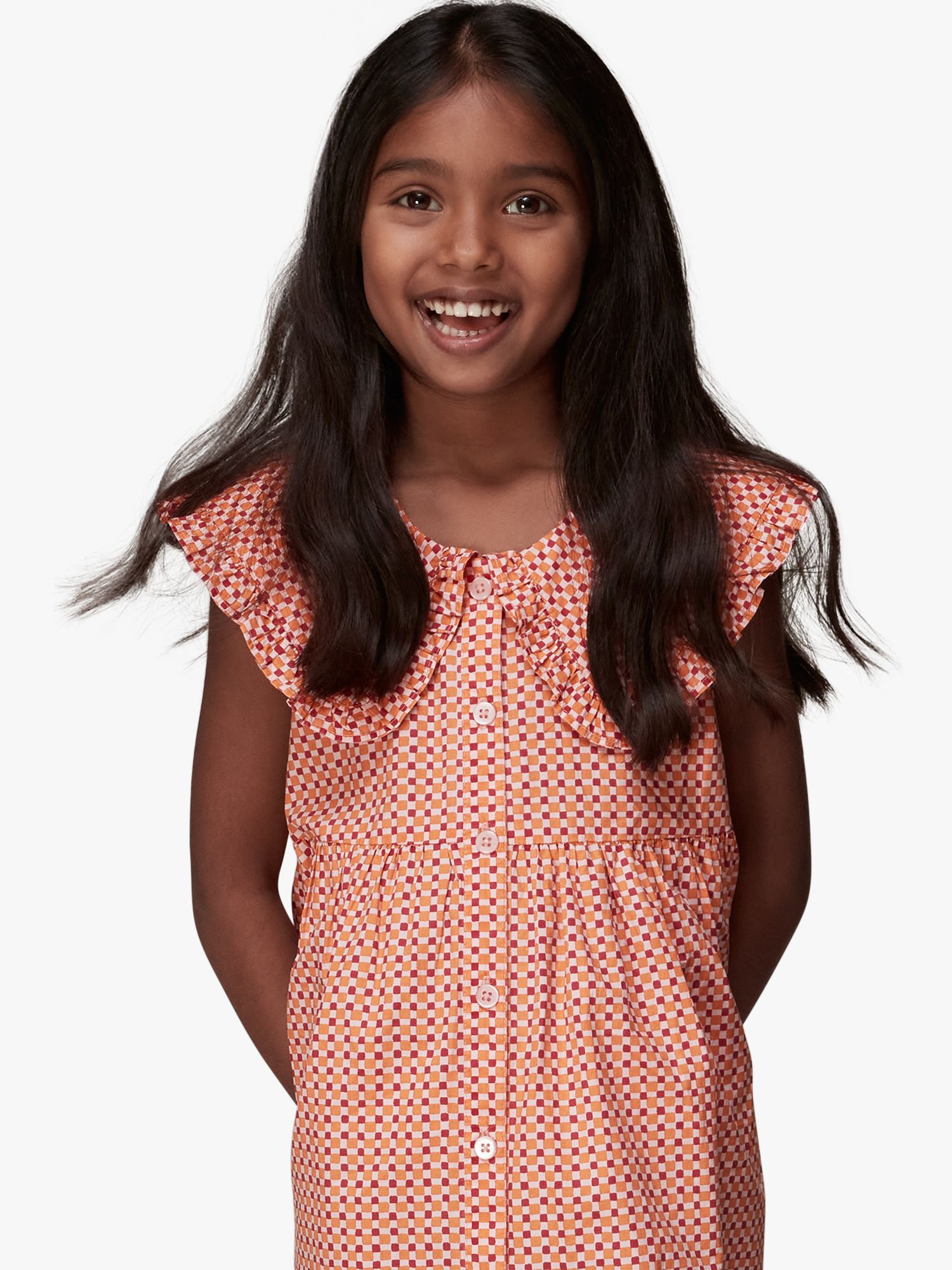 Buy Whistles Kids' Nova Cotton Ditsy Square Peter-Pan Collar Dress, Pink/Multi Online at johnlewis.com