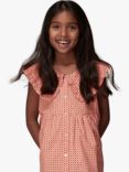Whistles Kids' Nova Cotton Ditsy Square Peter-Pan Collar Dress, Pink/Multi