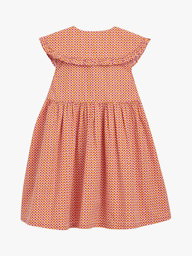 Whistles Kids' Nova Cotton Ditsy Square Peter-Pan Collar Dress, Pink/Multi