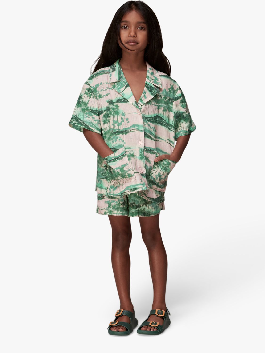Buy Whistles Kids' Sammy Waving Palms Shirt, Pink/Multi Online at johnlewis.com