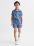 Reiss Kids' Miami Abstract Textured Towelling Shorts, Airforce Blue