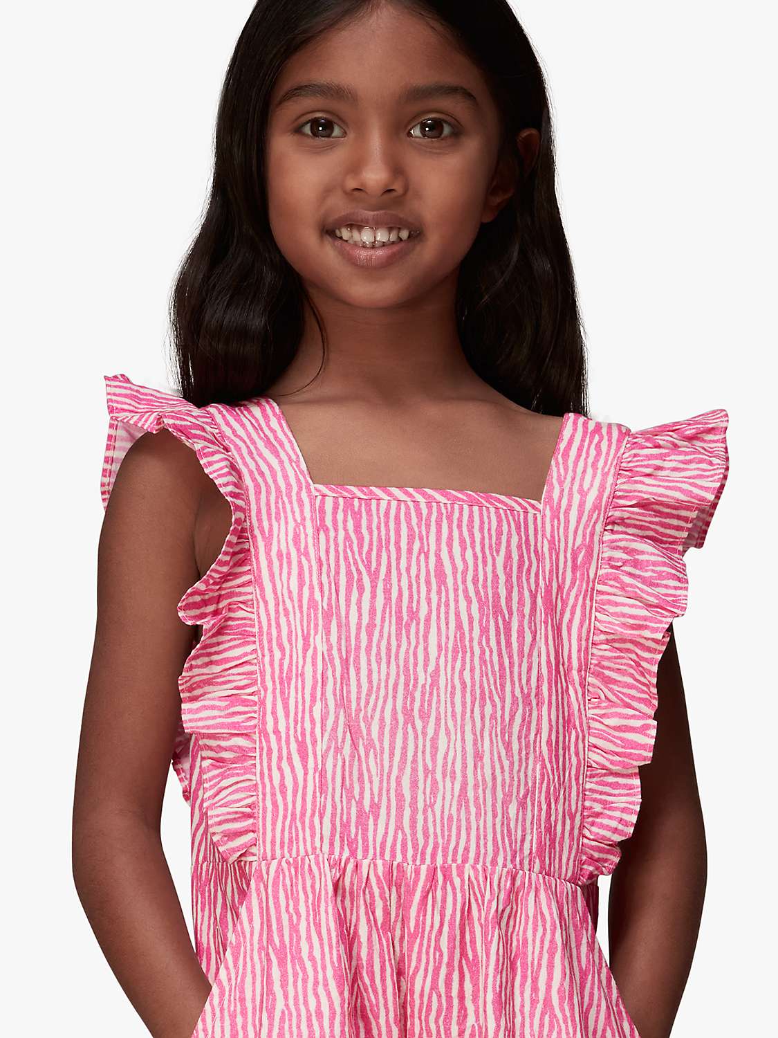 Buy Whistles Kids' Meg Cotton Uneven Lines Playsuit, Pink/Multi Online at johnlewis.com