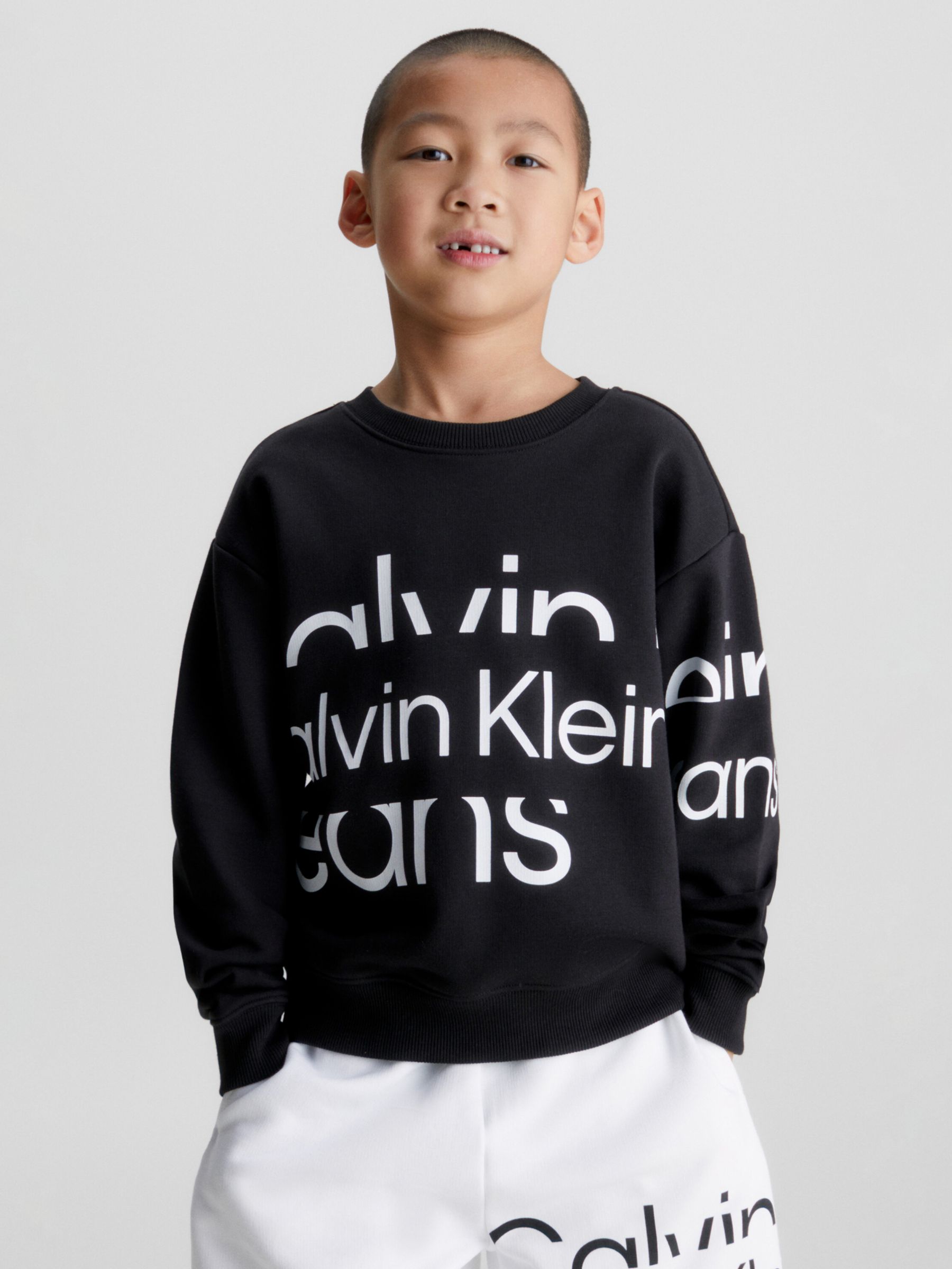 Calvin Klein Blown-Up Logo Sweatshirt, Black/White at John Lewis & Partners