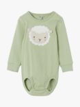 Polarn O. Pyret Baby GOTS Organic Cotton Blend Ribbed Lamb Bodysuit, Green/Multi