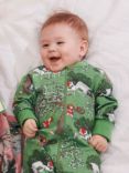 Polarn O. Pyret Baby GOTS Organic Cotton Blend Nordic Print Onesie Pyjamas, Green