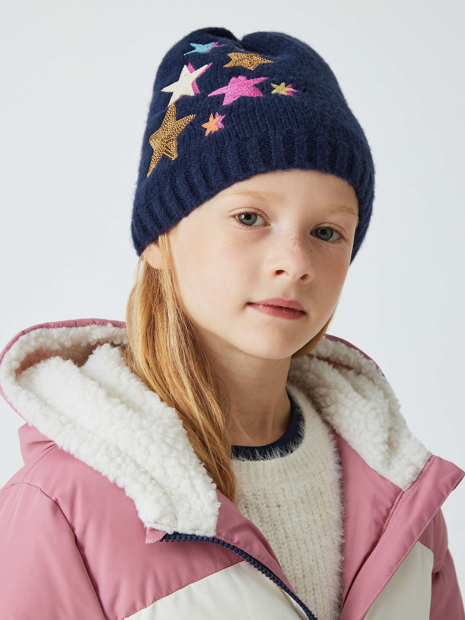 Buy John Lewis Kids' Star Beanie Hat, Navy Online at johnlewis.com