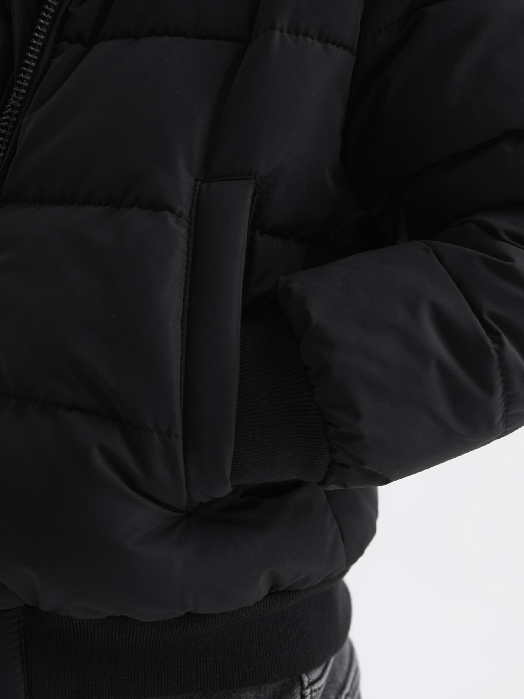Reiss Kids' Frost Faux Fur Collar Puffer Jacket, Black