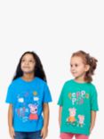 Fabric Flavours Kids' Peppa Pig Oversized T-Shirt, Pack of 2, Blue/Green