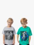 Fabric Flavours Kids' Graphic Biker Oversized T-Shirts, Pack of 2, Grey/Green