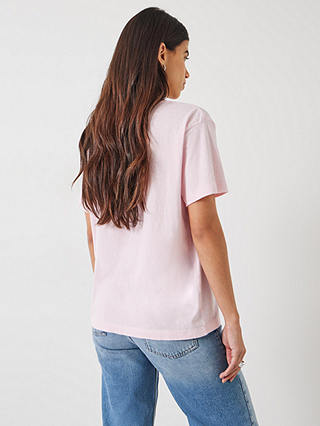 HUSH Plain Deep V-Neck Linen Blend T-Shirt, Pink