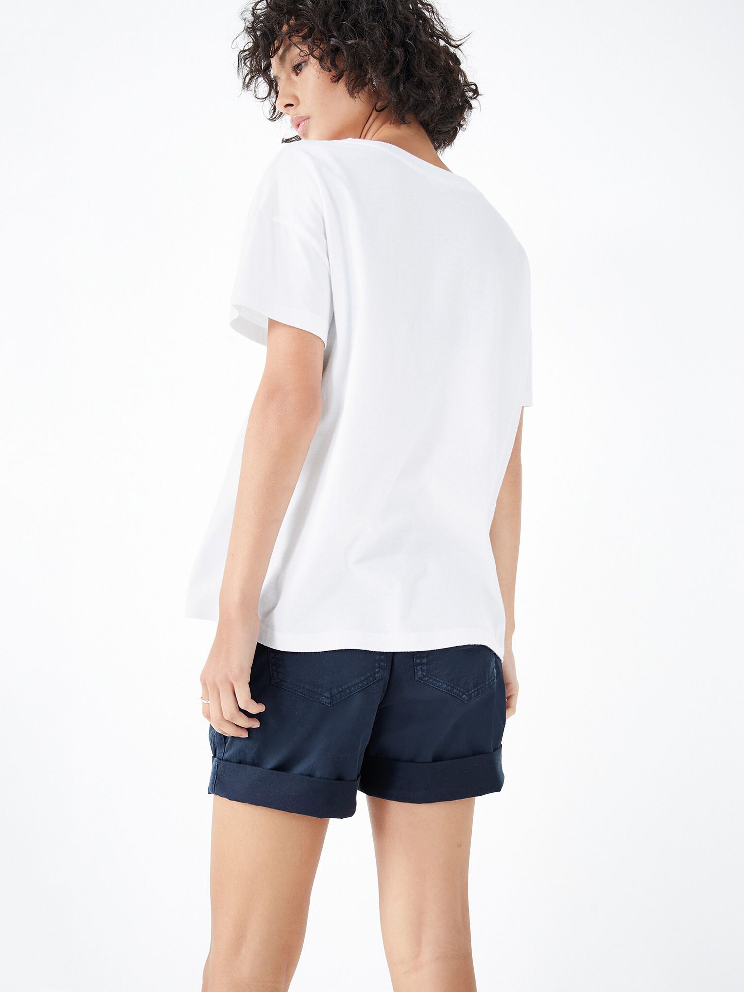 HUSH Plain Deep V-Neck Linen Blend T-Shirt, White, XXS