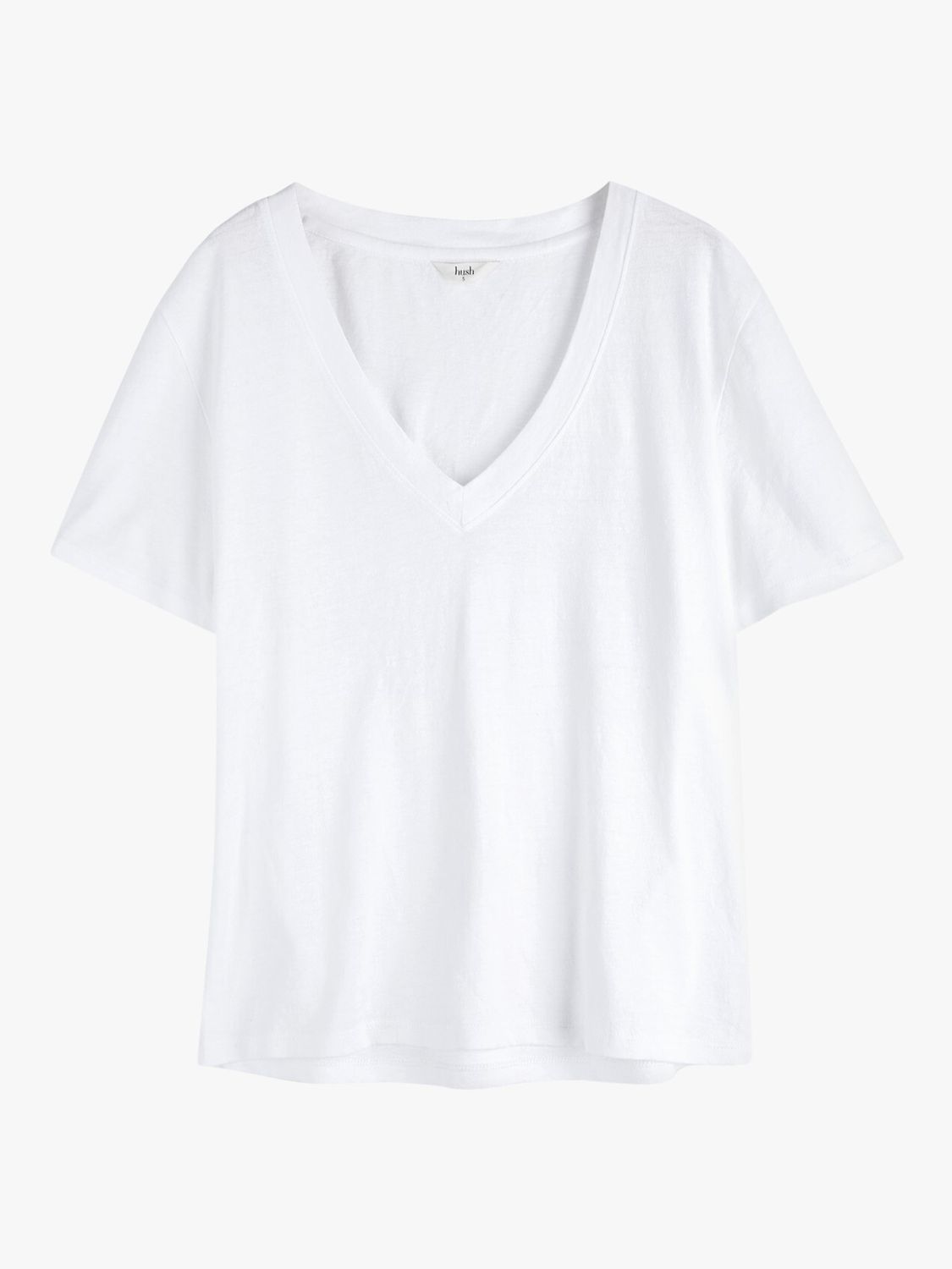 HUSH Plain Deep V-Neck Linen Blend T-Shirt, White at John Lewis & Partners