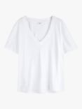 HUSH Plain Deep V-Neck Linen Blend T-Shirt, White