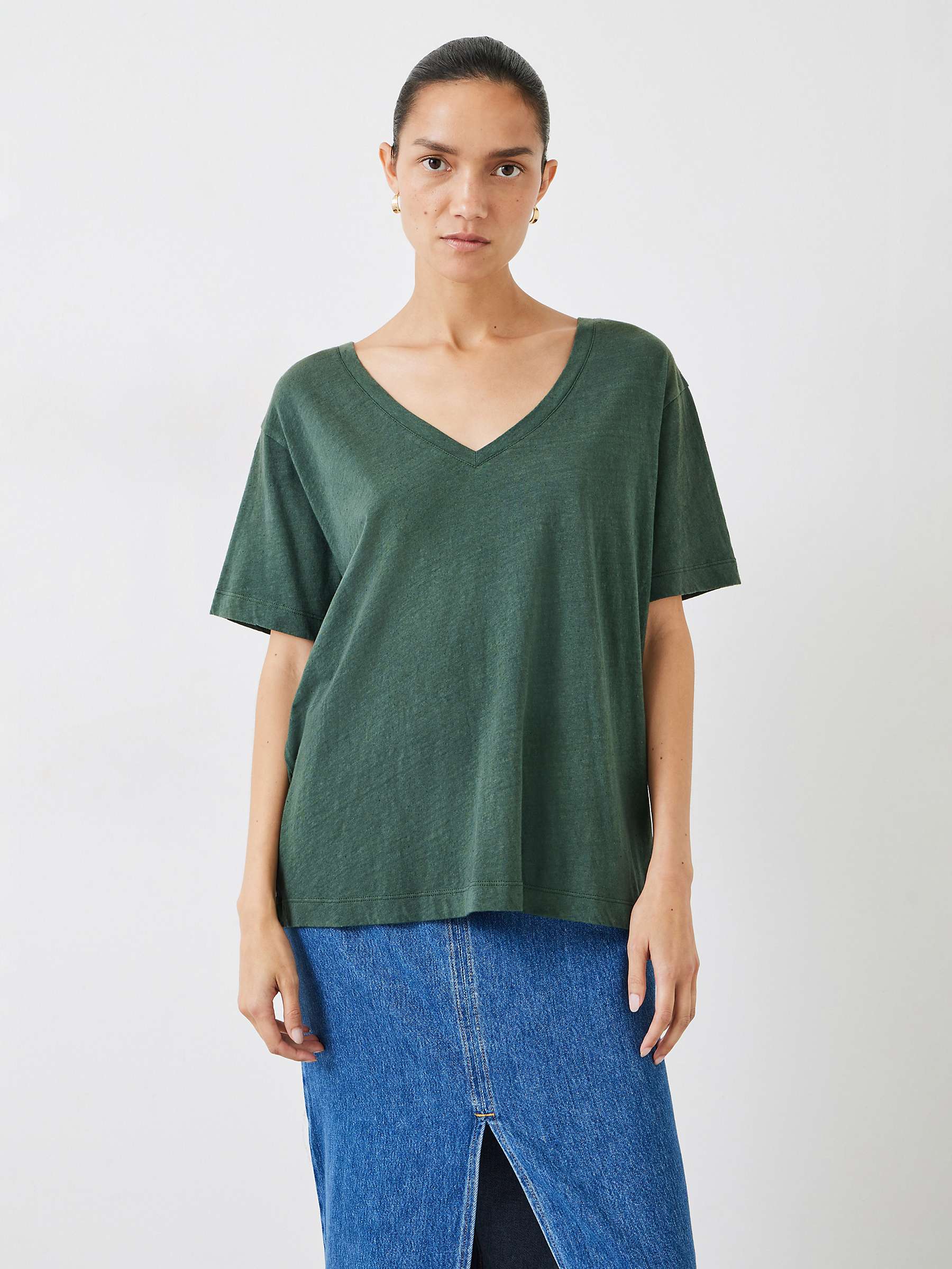 Buy HUSH Plain Deep V-Neck Linen Blend T-Shirt Online at johnlewis.com
