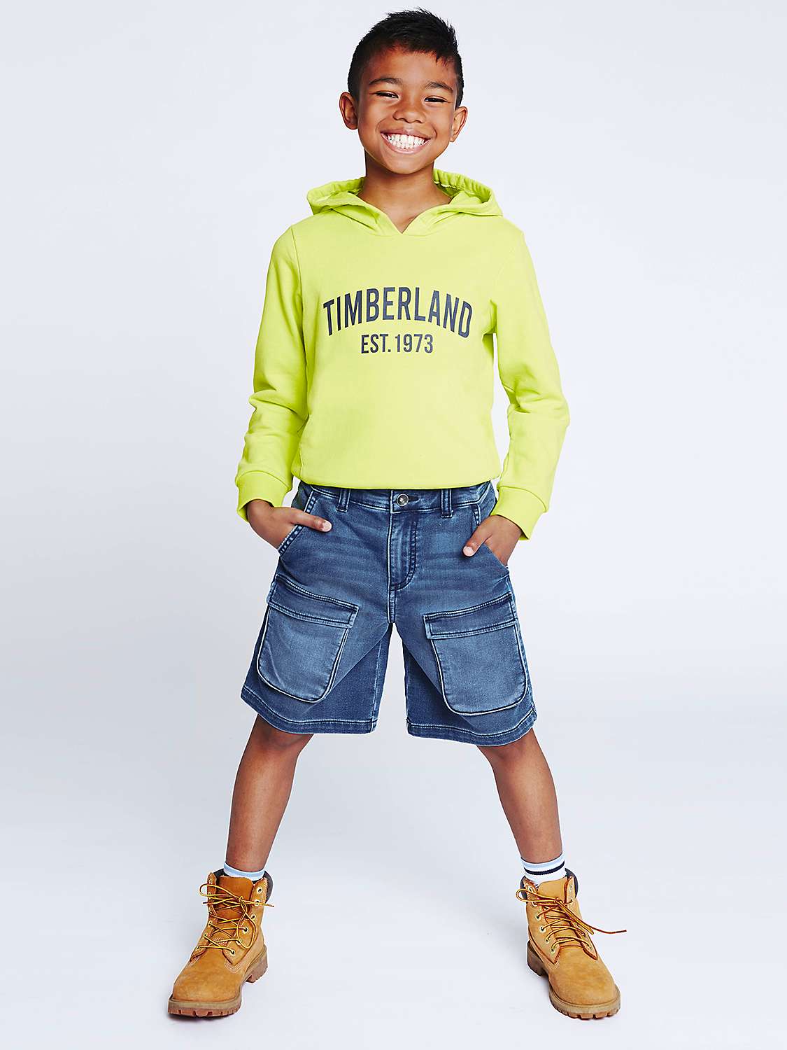 Buy Timberland Kids' Logo Embroidered Hoodie, Yellow/Multi Online at johnlewis.com