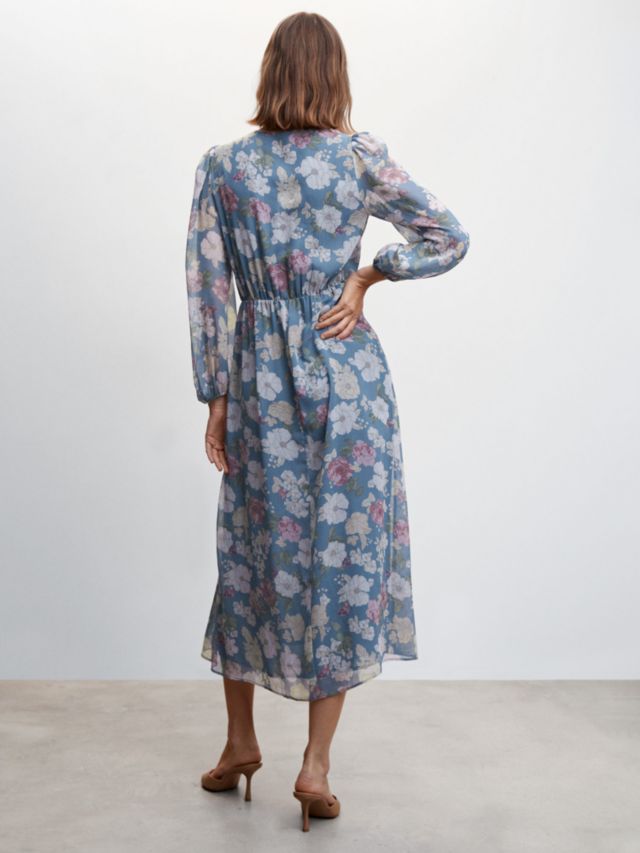 Mango Kuk Floral Chiffon Midi Dress, Medium Blue/Multi, 4