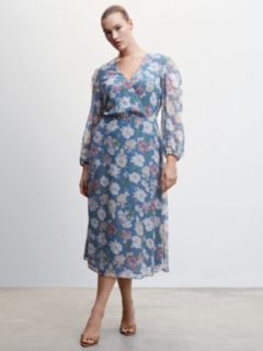 Mango Kuk Floral Chiffon Midi Dress, Medium Blue/Multi, 4