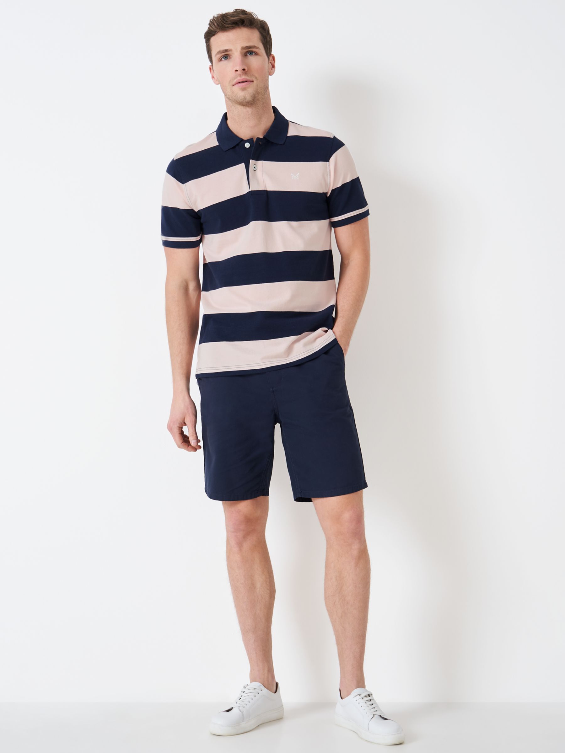 Crew Clothing Heritage Stripe Polo Top, Light Pink at John Lewis & Partners