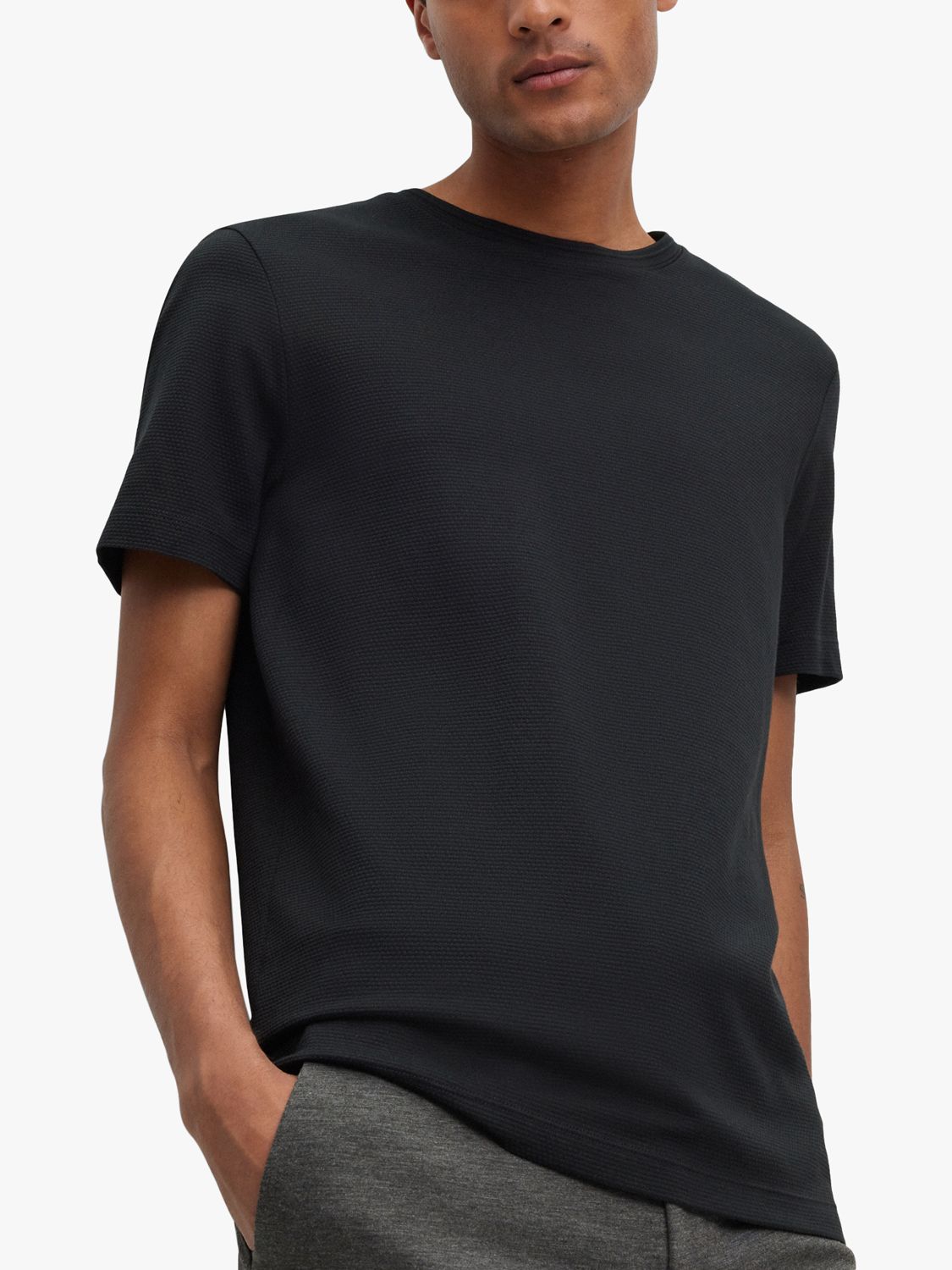 BOSS Tiburt Cotton Blend T-Shirt, Black at John Lewis & Partners