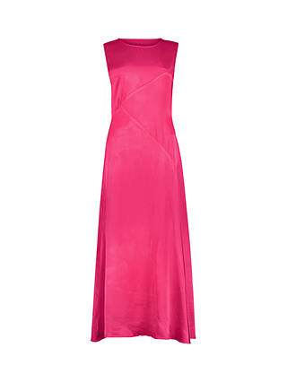 Baukjen Soleil Satin Side Slit Midi Dress, Hyper Pink