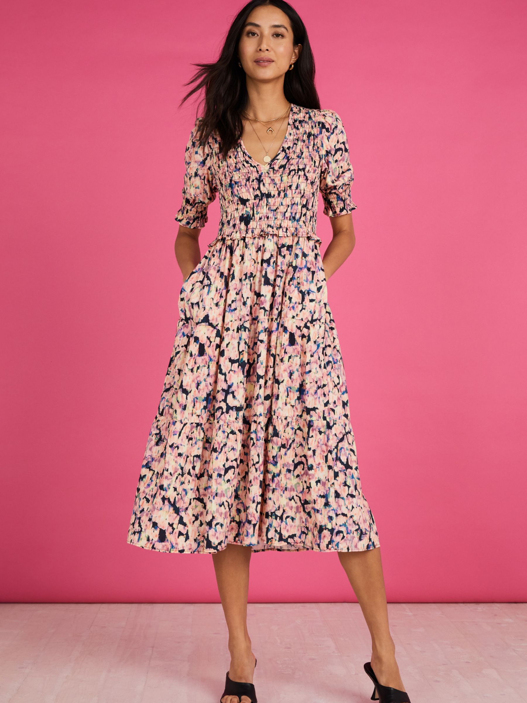 Baukjen Florence Smock Midi Dress, Pink Blur, 12