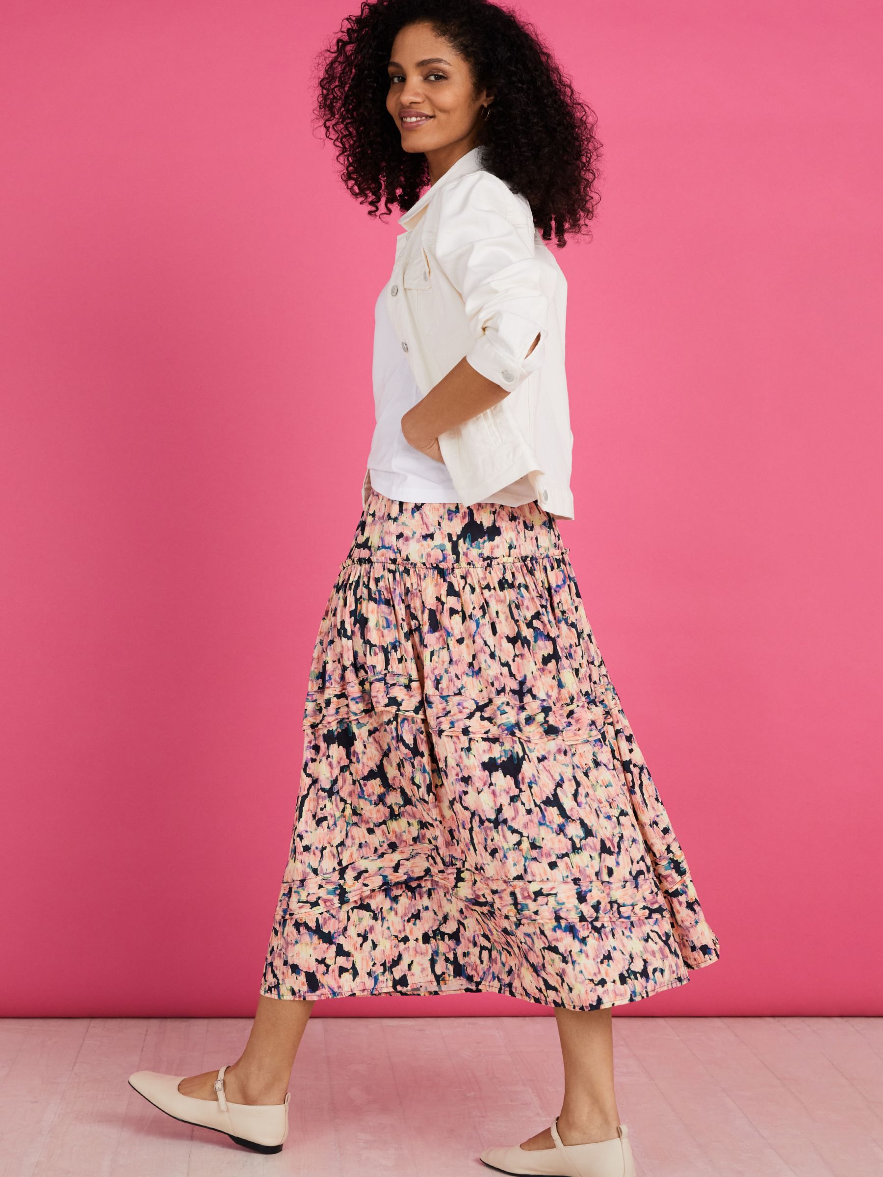 Buy Baukjen Stefania Blurred Print Midi Skirt, Pink/Multi Online at johnlewis.com