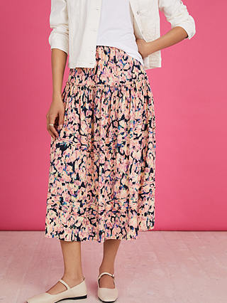 Baukjen Stefania Blurred Print Midi Skirt, Pink/Multi
