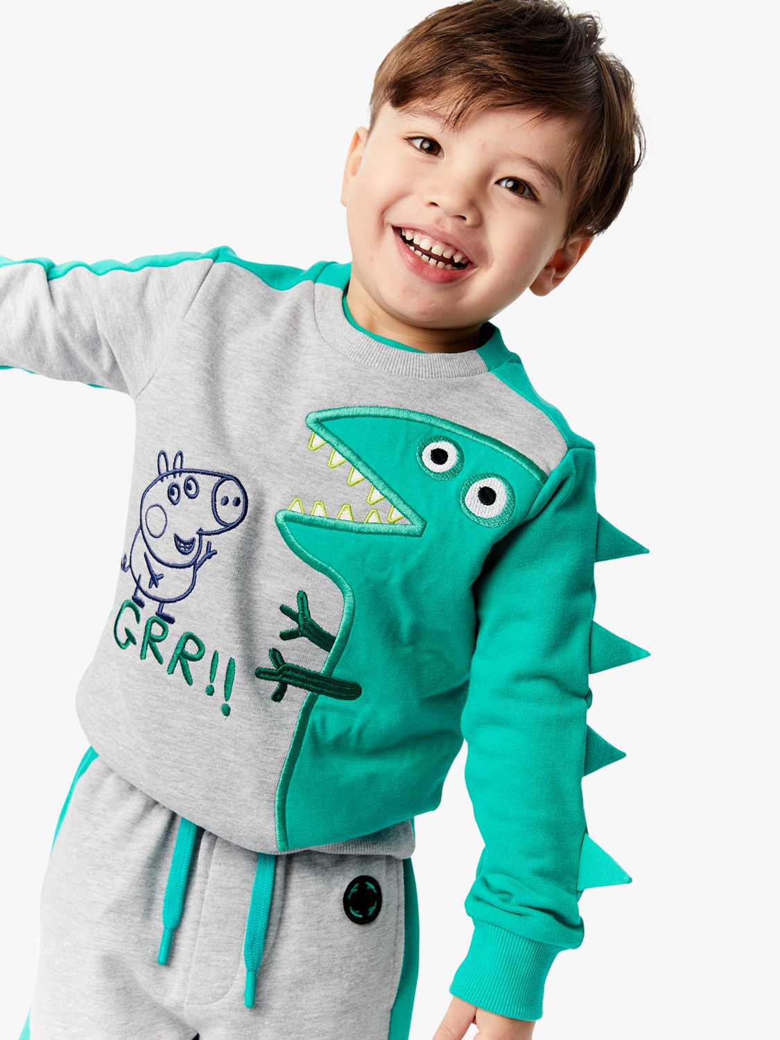 Buy Fabric Flavours Kids' Peppa Pig George Spike Sweatshirt, Green/Grey Online at johnlewis.com