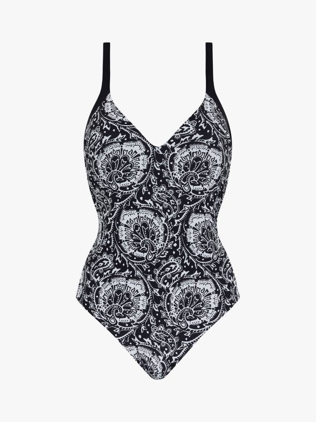 Chantelle Flowers Halterneck Swimsuit, Black/White, S