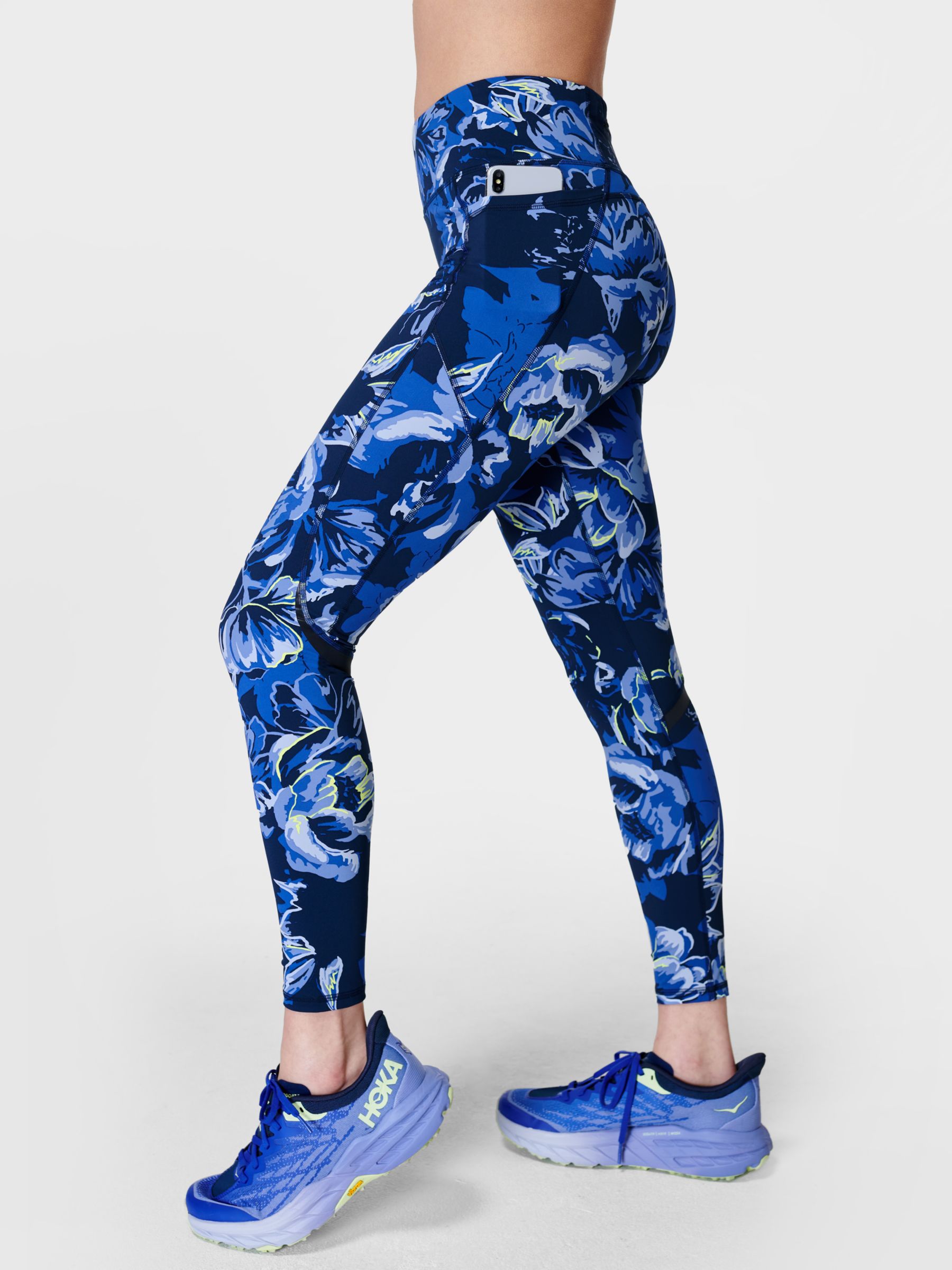 Zero Gravity High-Waisted Running Leggings - Blue Ornate Floral Print, Women's Leggings