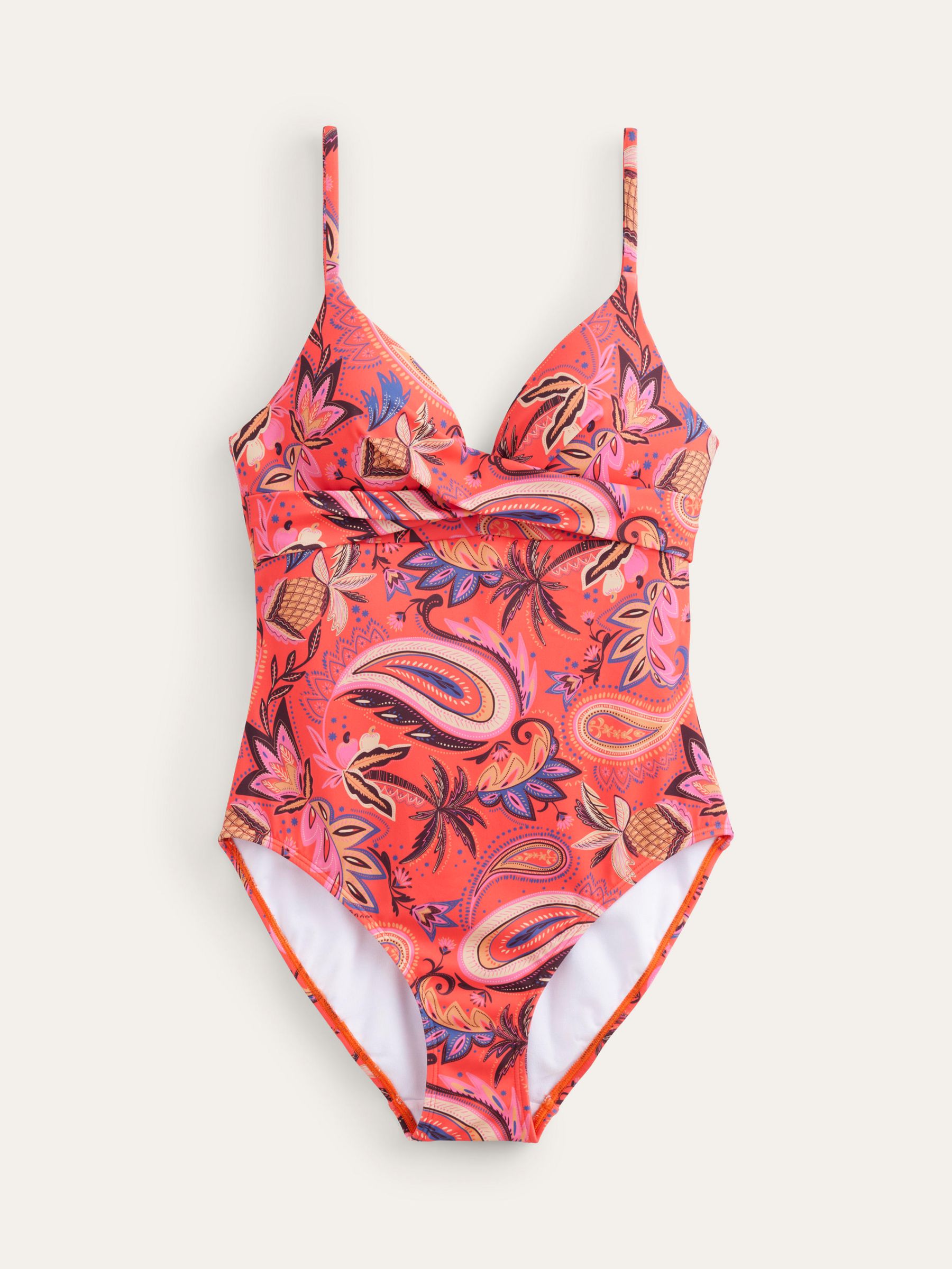 Boden Capri Paisley Print Swimsuit, Coral/Multi, 32B