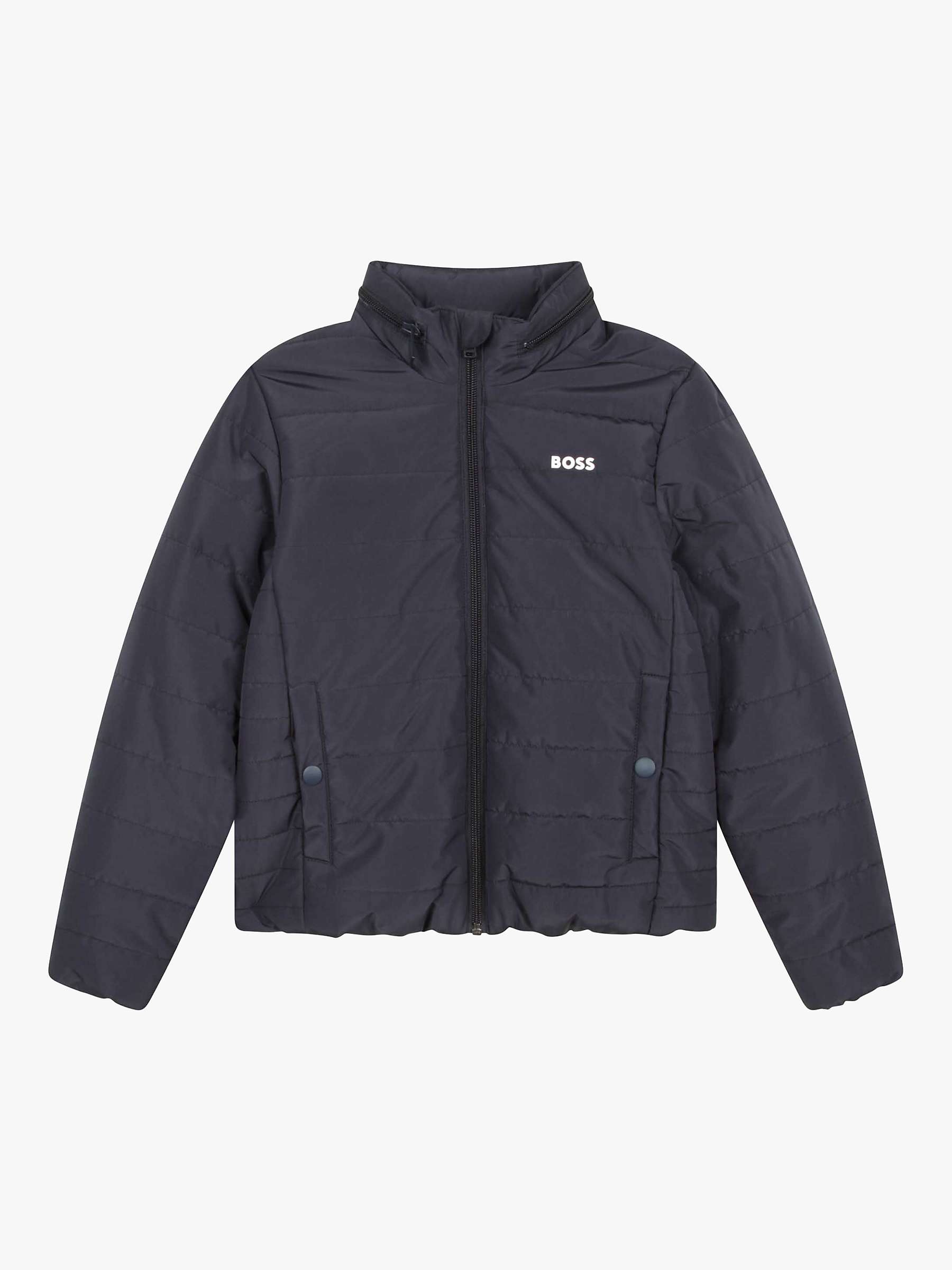 Buy BOSS Kids' Hooded Quilted Jacket, Navy Online at johnlewis.com