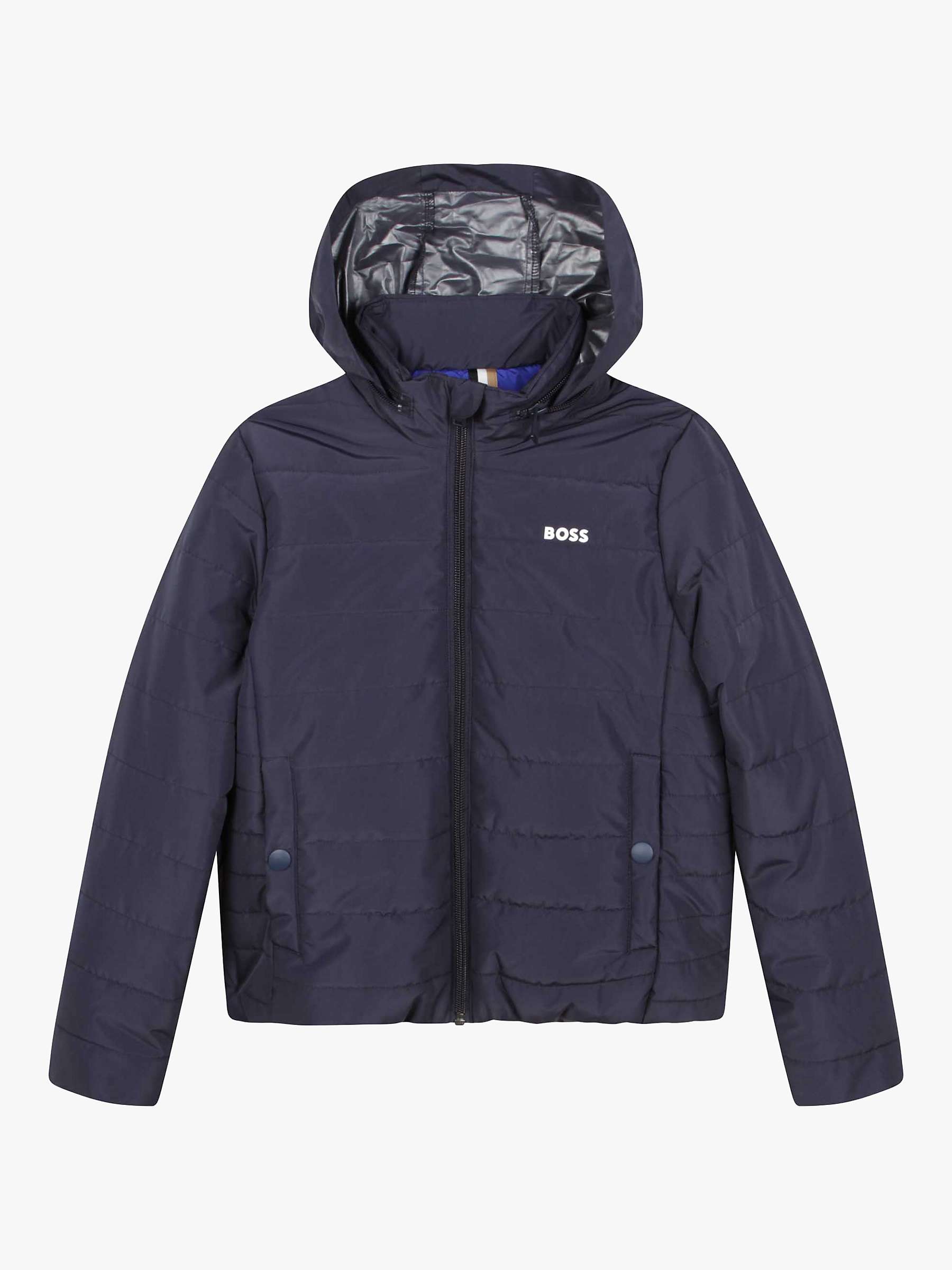 Buy BOSS Kids' Hooded Quilted Jacket, Navy Online at johnlewis.com
