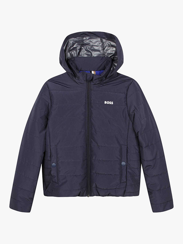 BOSS Kids' Hooded Quilted Jacket, Navy