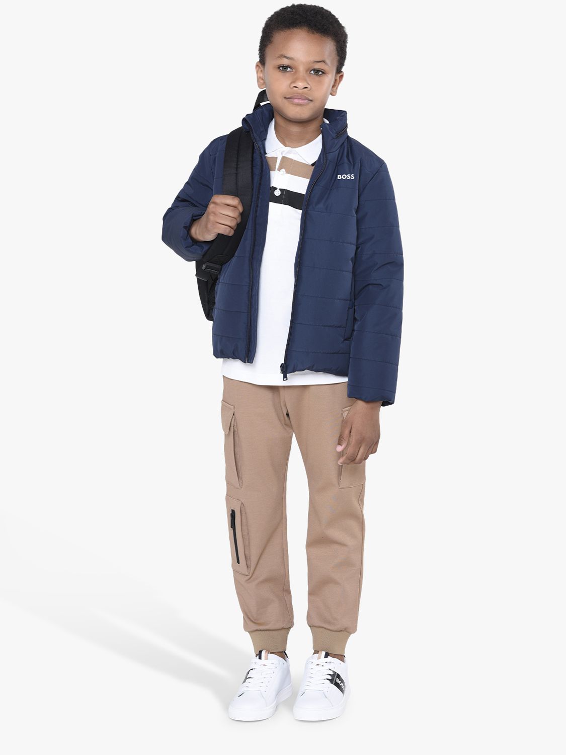 BOSS Kids' Hooded Quilted Jacket, Navy at John Lewis & Partners