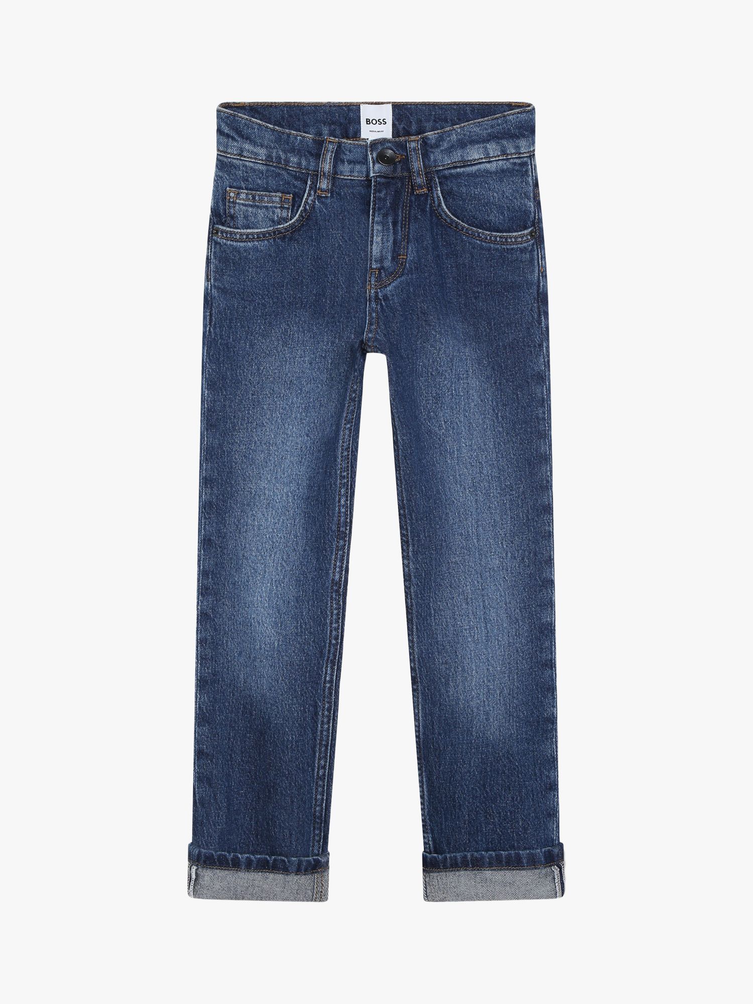 BOSS Kids' Straight Fit Jeans, Blue at John Lewis & Partners