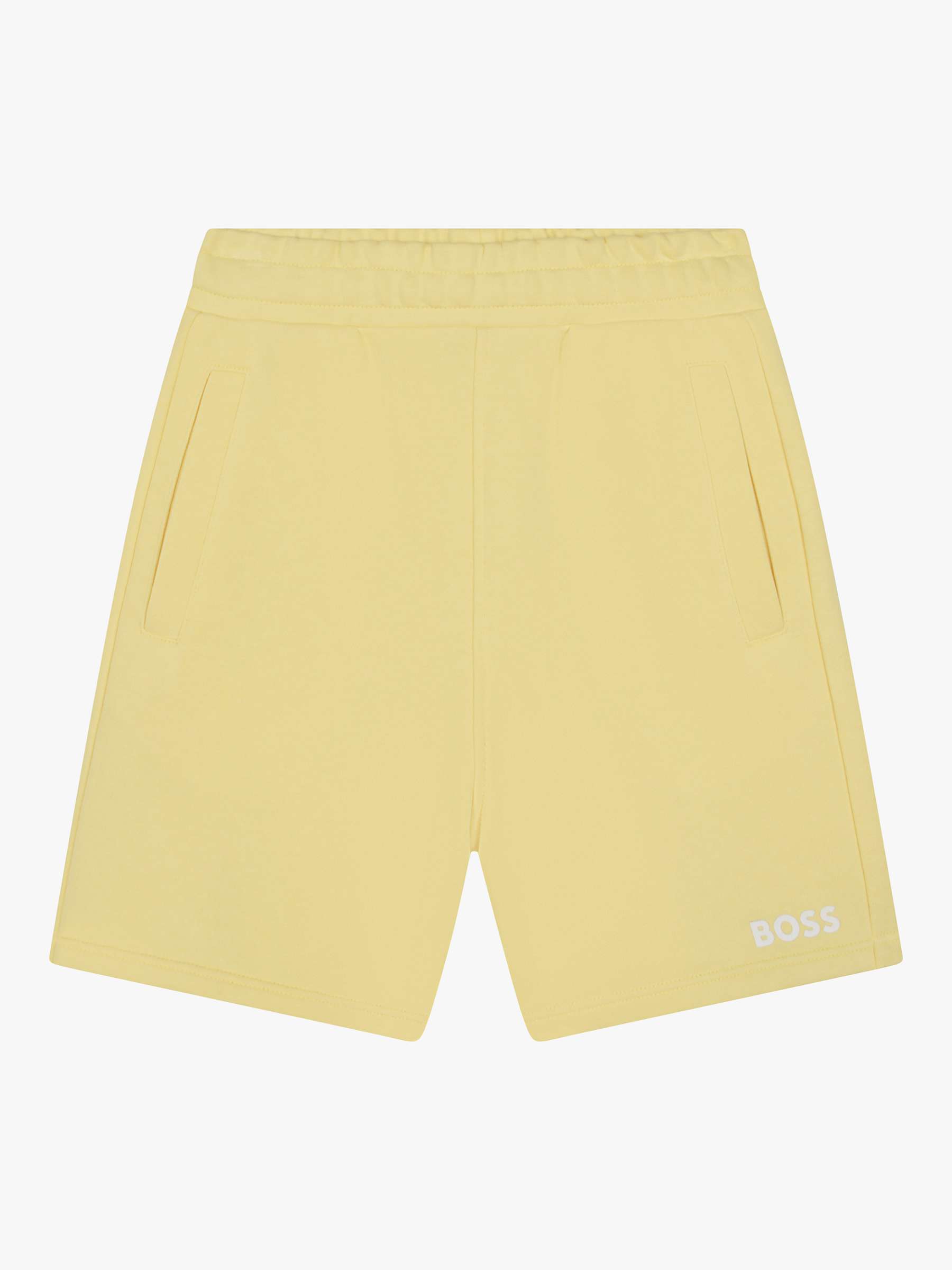 Buy BOSS Kids' Bermuda Logo Embroidered Cotton Blend Shorts, Yellow Online at johnlewis.com
