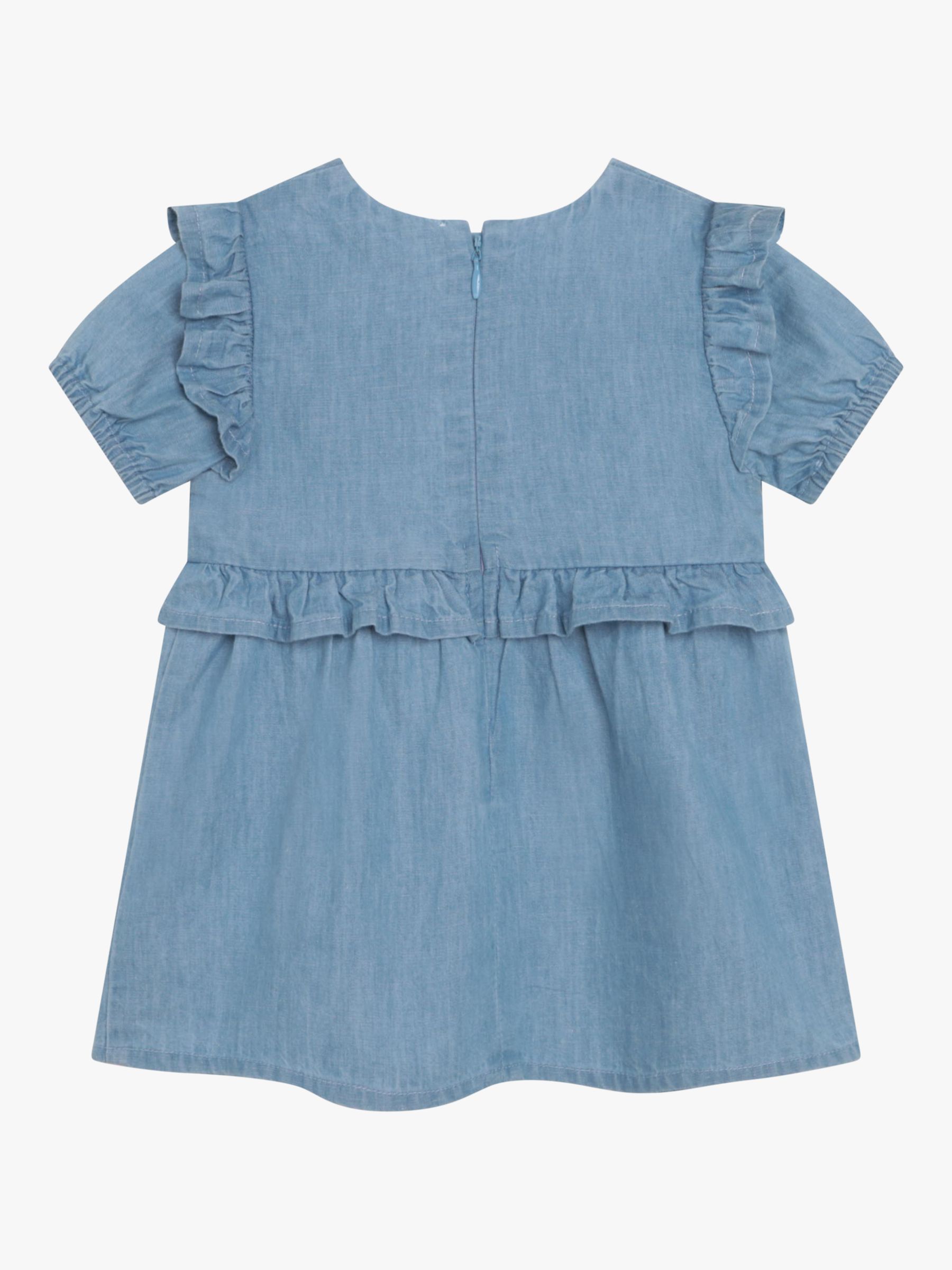 Carrément Beau Baby Floral Embroidered Light Denim Dress, Blue, 6 years