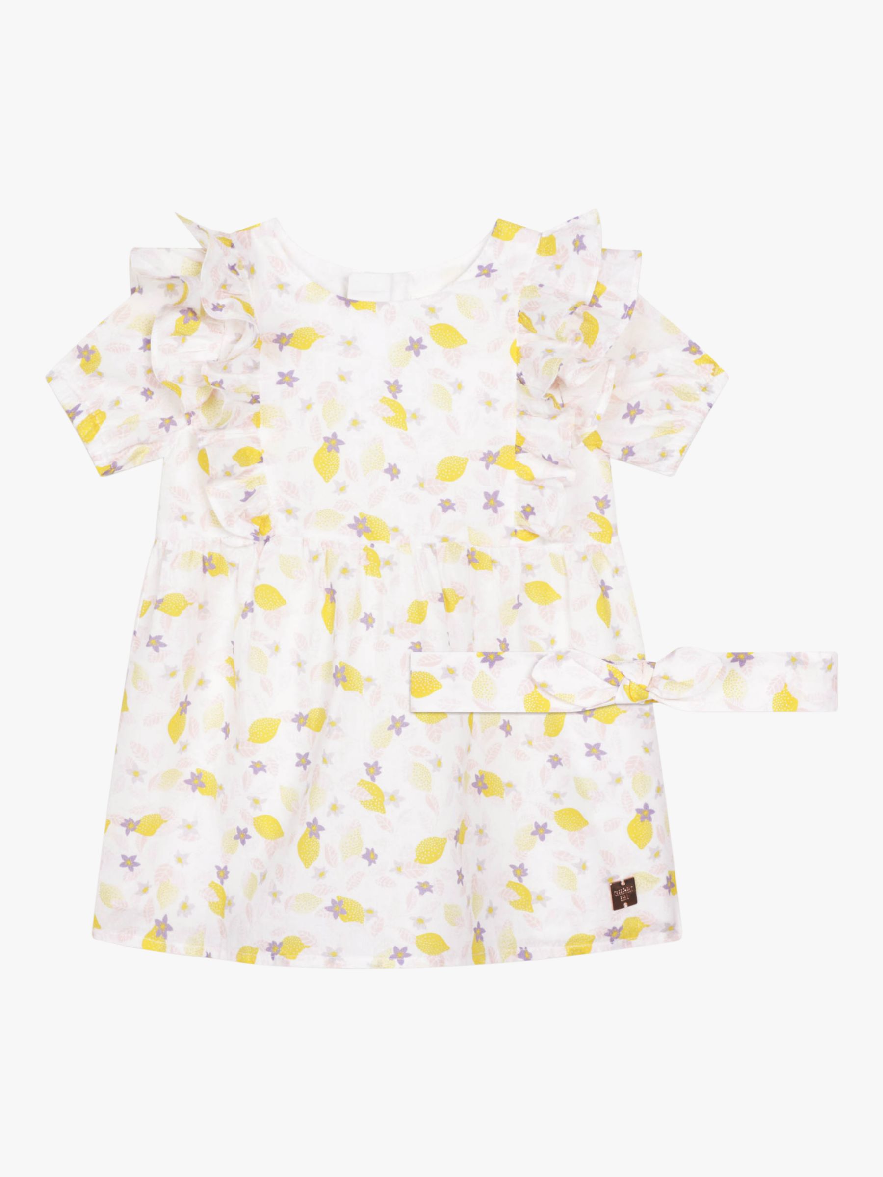 Carrément Beau Baby Lemon Print Dress And Headband, White, 6 years