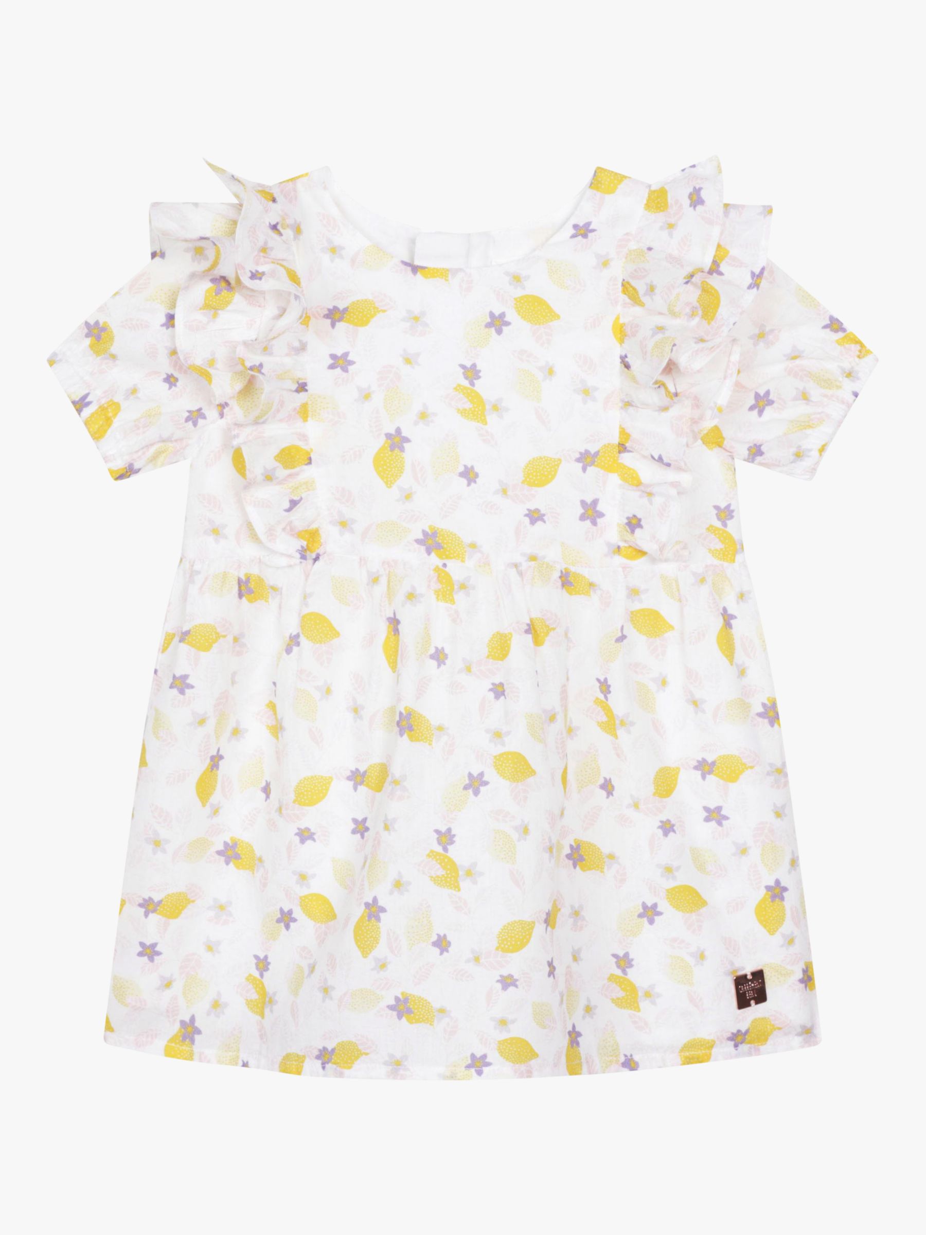 Carrément Beau Baby Lemon Print Dress And Headband, White, 6 years