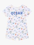 Carrément Beau Baby Ocean Romper & Sun Hat Set, White