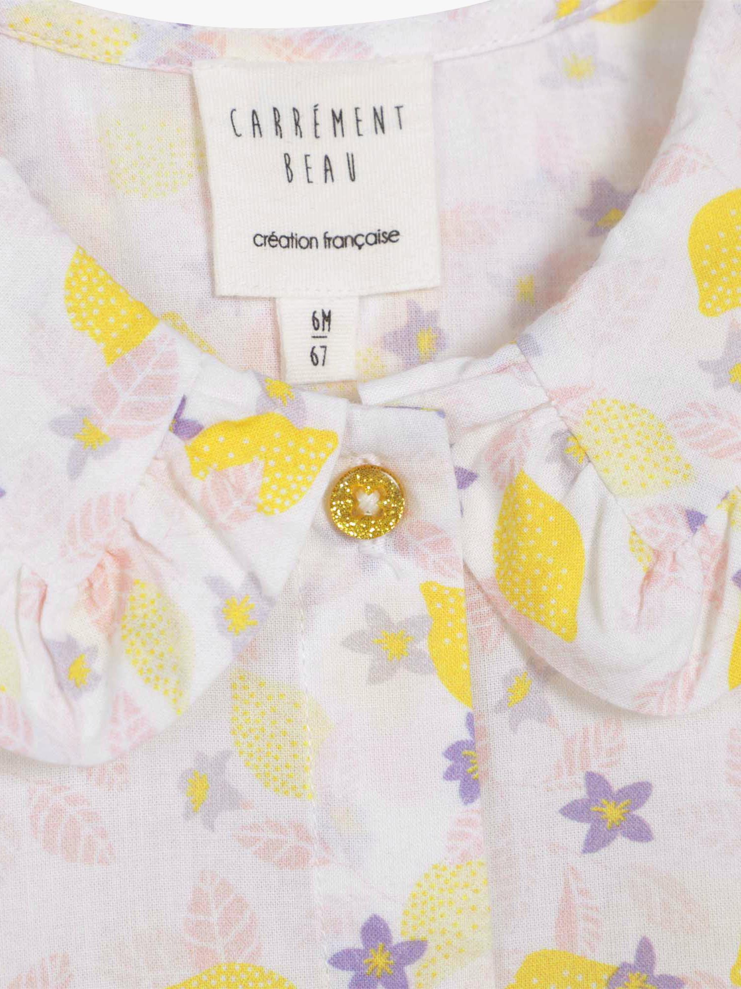 Carrément Beau Baby Lemon Floral Print Top, White/Multi, 6 years
