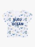 Carrément Beau Baby Cotton Bleu Ocean Short Sleeve T-Shirt, White/Multi