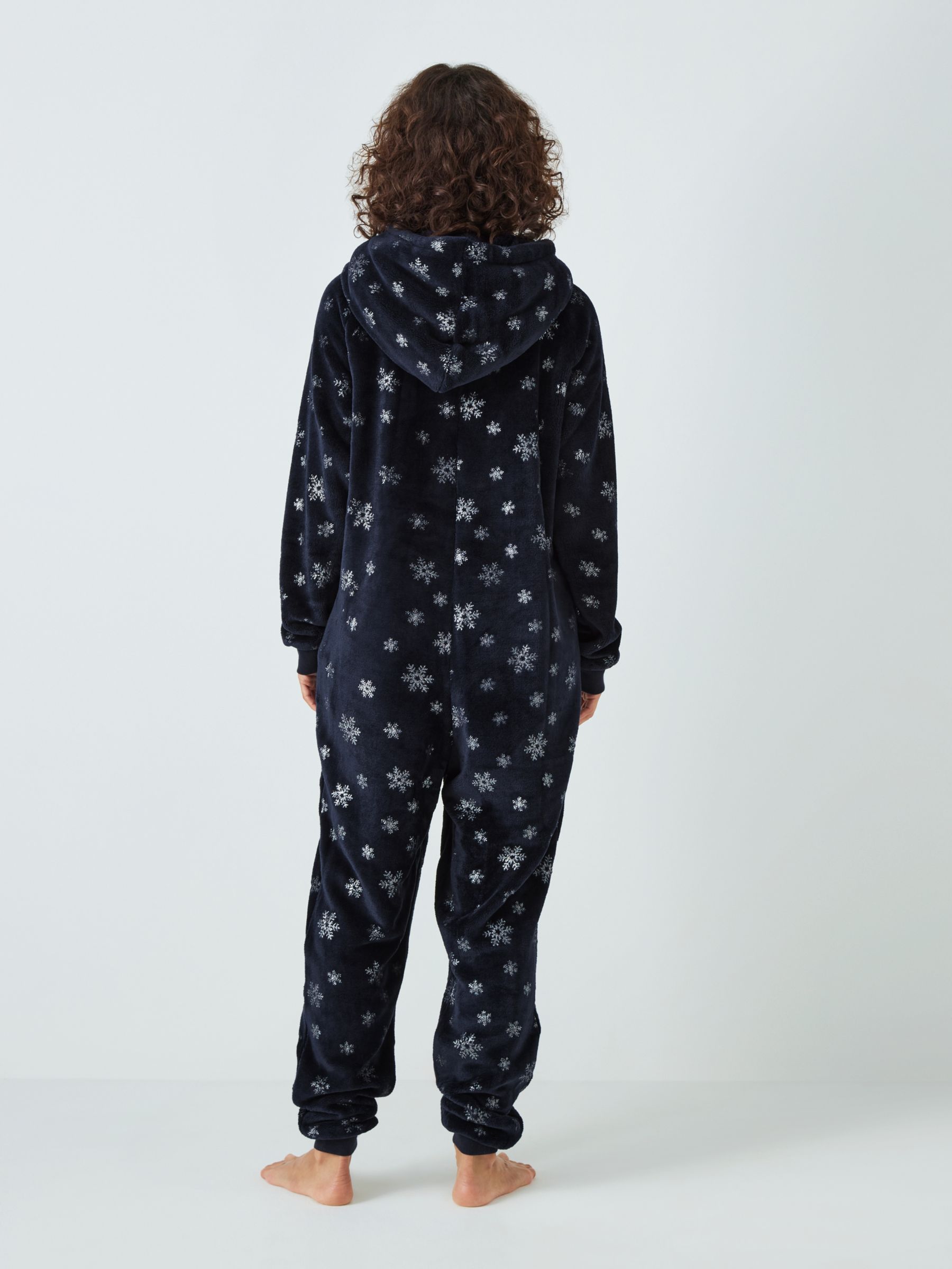 John Lewis Snowflake Velour Onesie Navy Silver at John Lewis