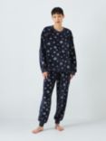 John Lewis Snowflake Velour Pyjama Set, Navy/Silver at John Lewis